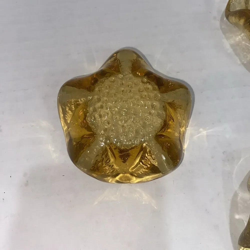 Set 3 Vtg Mid Century Golden Amber 5 Petal Lotus Bowls Nesting Textured MCM